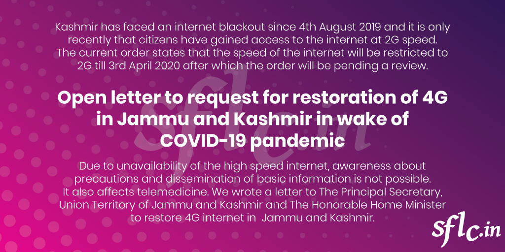Open letter for restoration of 4G internet in Jammu and Kashmir in wake of COVID-19