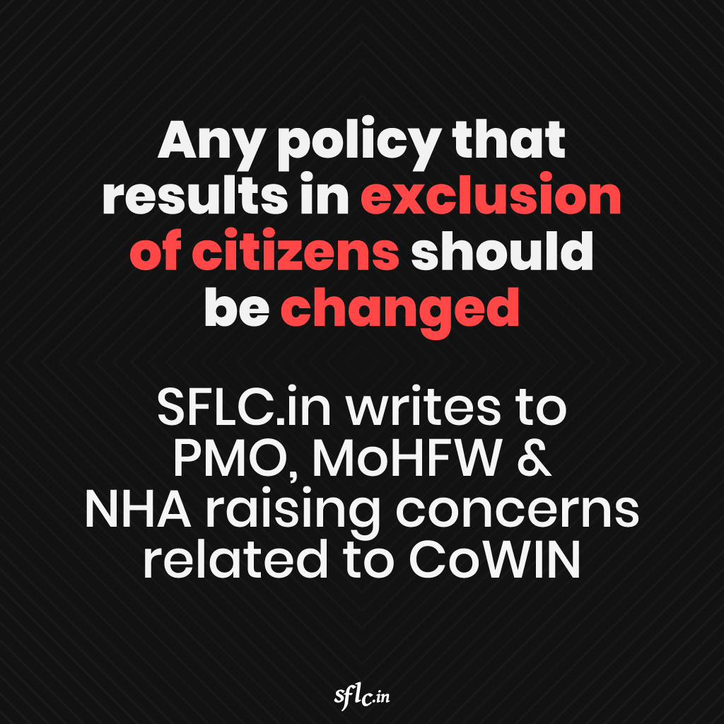 SFLC.in writes to PMO, MoHFW & NHA raising concerns related to CoWIN