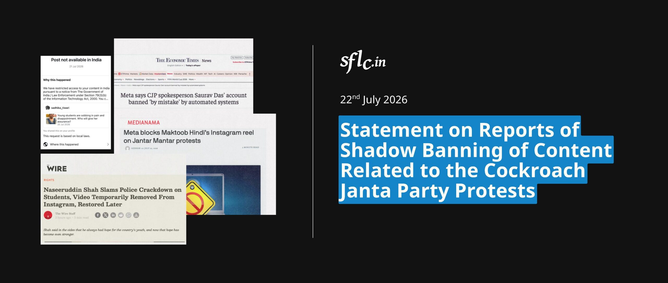 Statement on Reports of Shadow Banning of Content Related to the Cockroach Janta Party Protests