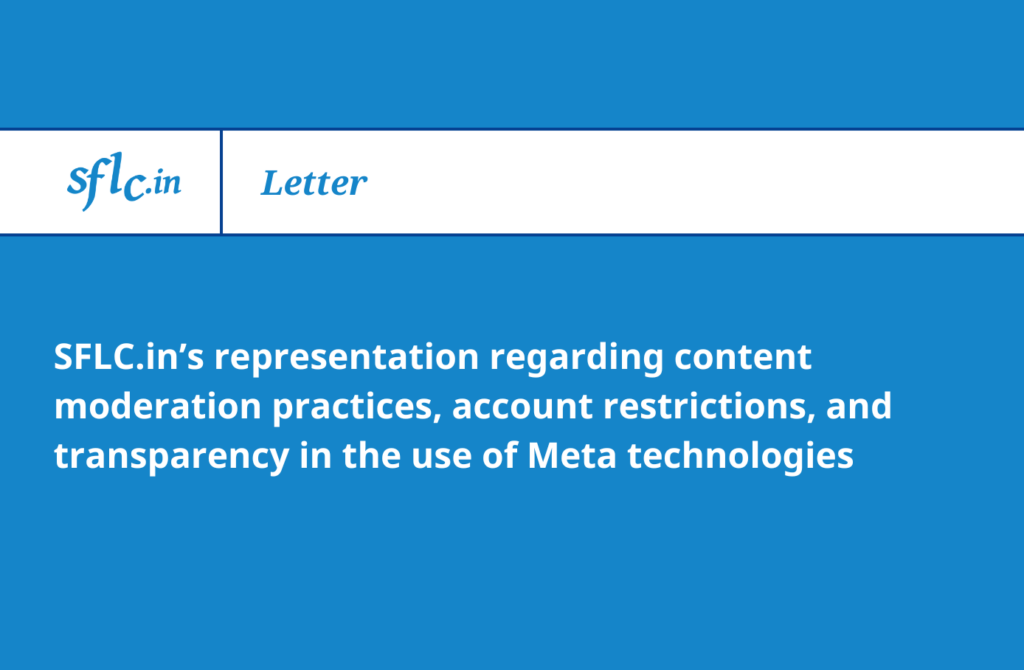 Representation regarding content moderation practices, account restrictions, and transparency in the use of Meta technologies